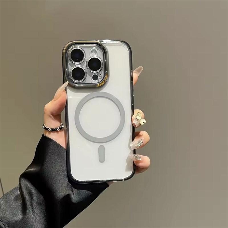 

Акриловое покрытие Прозрачный чехол для Magsafe для iPhone 16 15 14 13 Pro Max Plus Магнитный беспроводной чехол для зарядки Защитная линза iPhone 13 чёрный