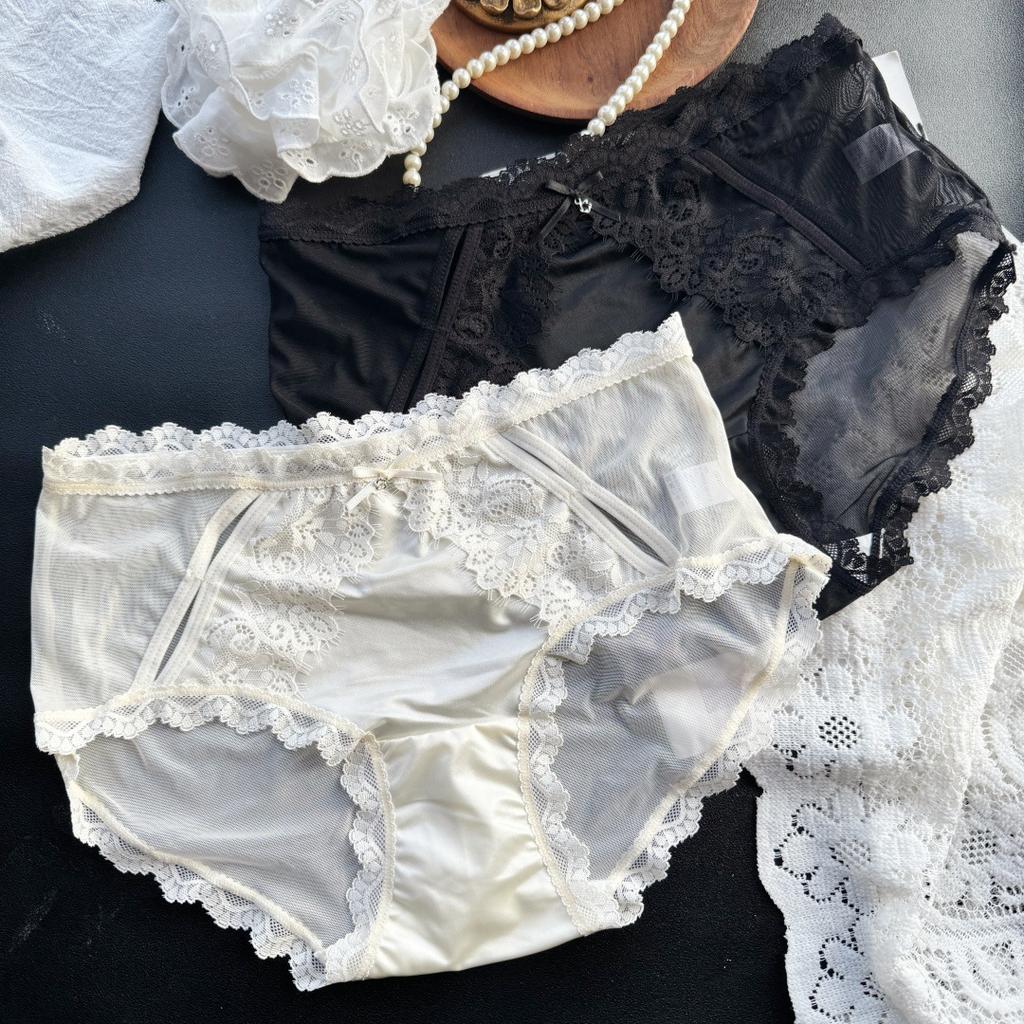 Ladies Summer Light Luxury Satin Ice Screen Sexy Mid Waist Triangle Briefs
