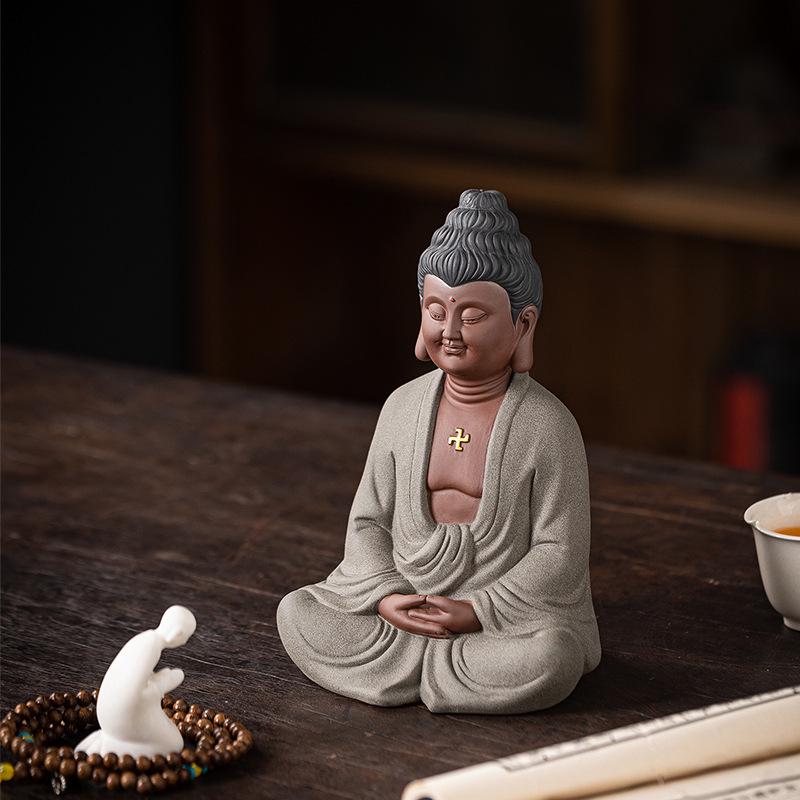 Zen Buddhist Ceramic Statue: Shakyamuni Buddha Desktop Ornament for Home Entrance Decor