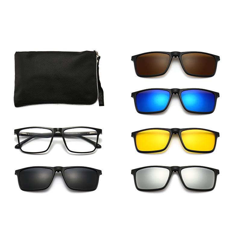 Clip-on Glasses Set: Includes 5 Polarized Lenses, Compatible with Myopia TR90 Retro Magnetic Sunglasses