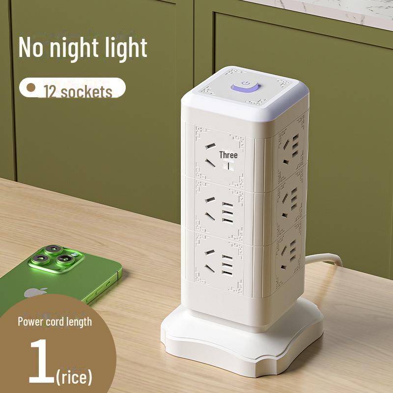 Multi-function Tower Power Strip with USB, Overload Protection, and Night Light