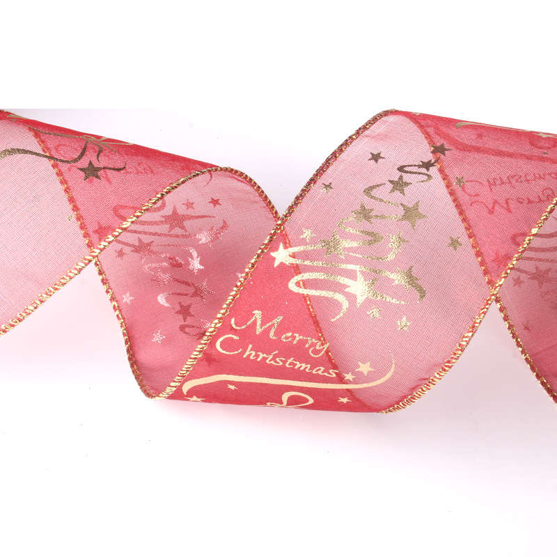 Red Ribbon Tree Decorative 2M Tree Decorative Ribbon Printed Christmas