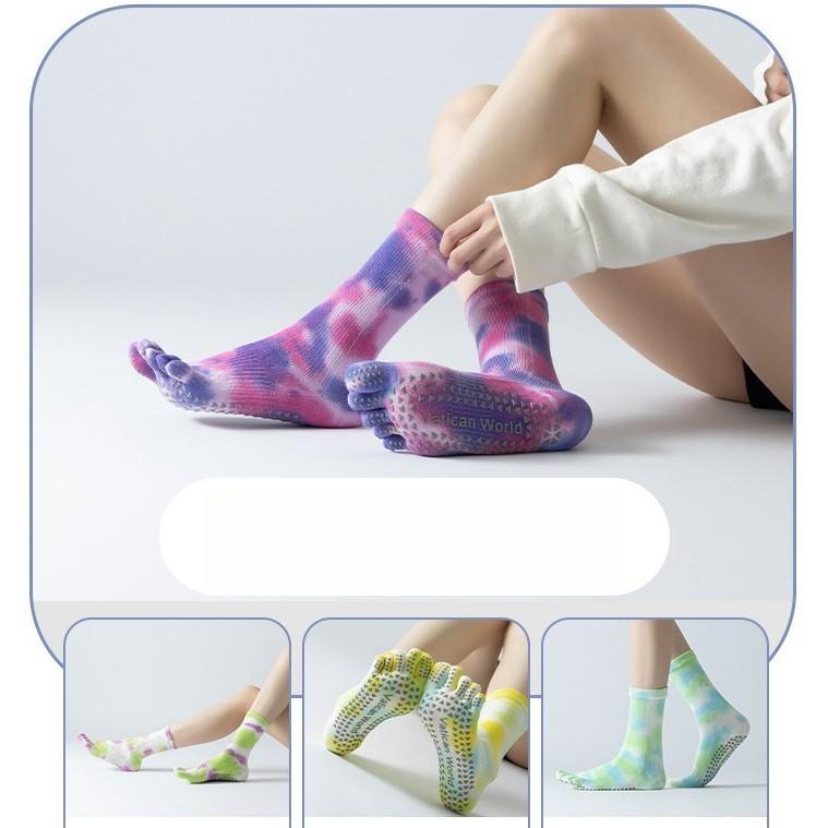 Autumn and Winter Tie Dye Yoga Five Finger Socks for Women New Style Anti Slip and Sweat Absorbing Mid Tube Pilates Socks Personalized and Versatile