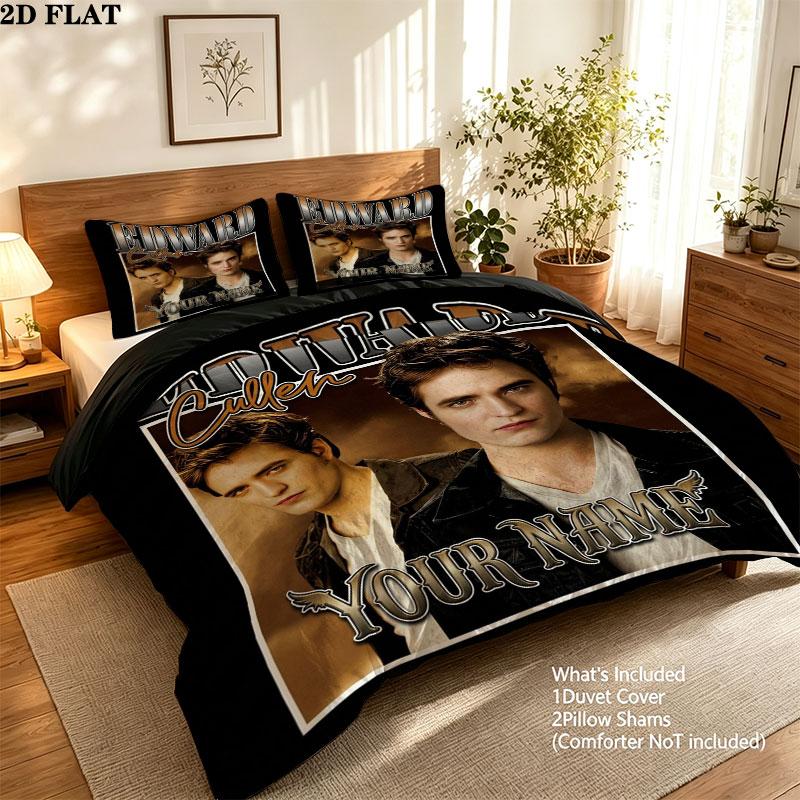 Edward Cullen Fan Art Custom Name Pattern Bedding Quilt Set Quilt Cover Pillowcase Home Gift(1 * duvet cover + 2 * pillowcase, without core)