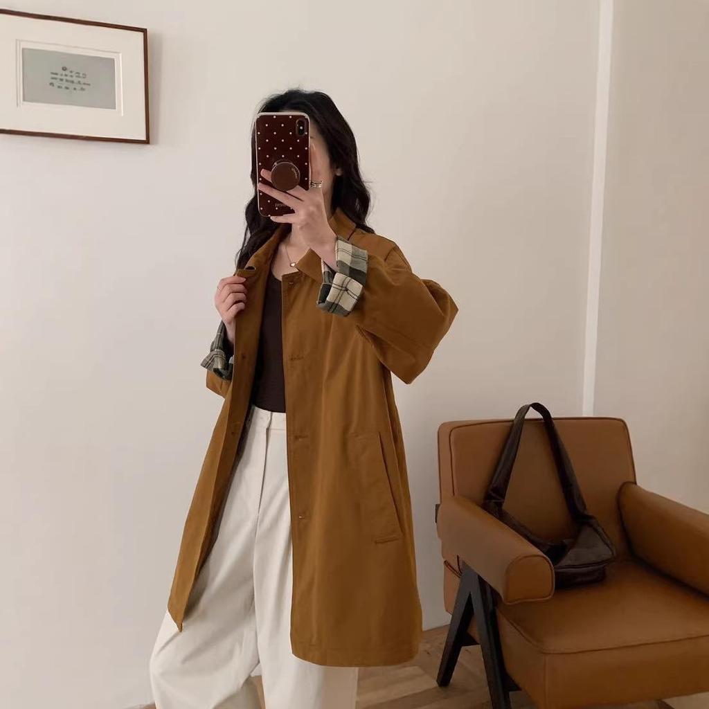 2026 Korean Style Casual Mid-Length Single-Breasted Trench Coat for Women