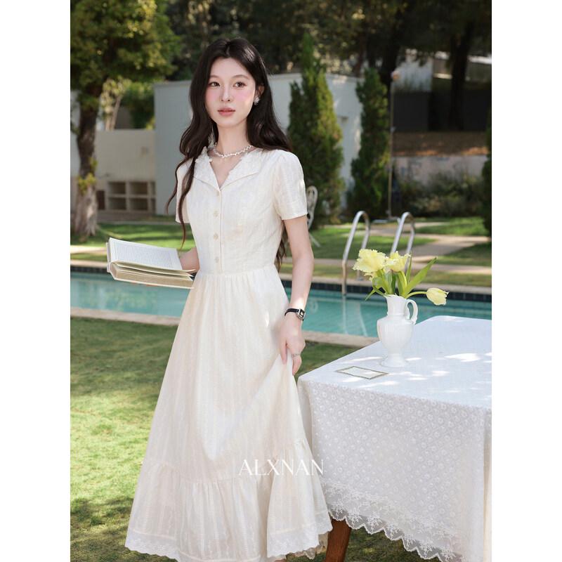Vintage French Style Short Sleeve Maxi Dress