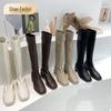 Back Zipper Fleece-Lined Over-the-Knee Square-Toe Riding Boots, 2023 White Versatile High Slimming Boots for Women.