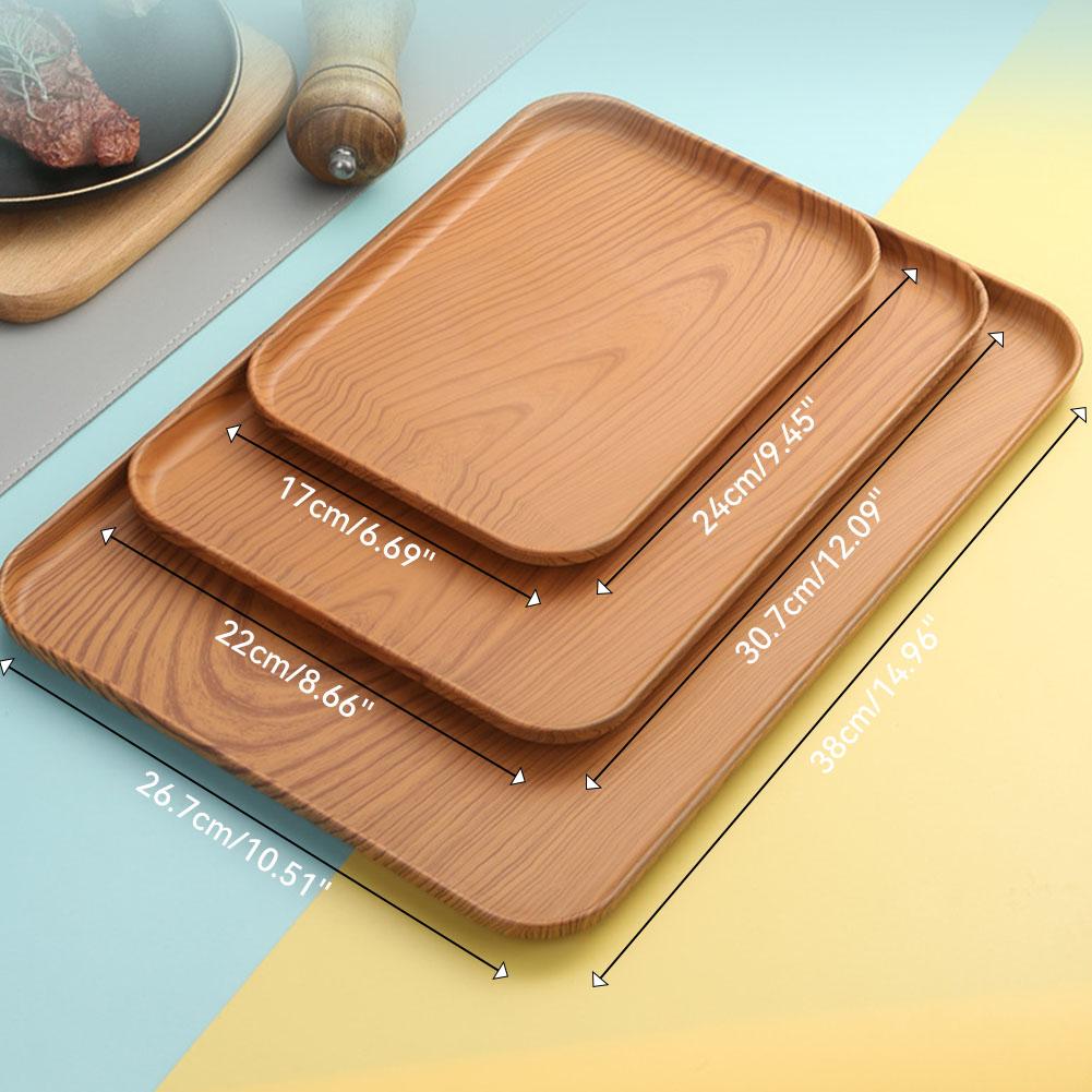 Serving Platters Tray,Wood Grain Serving Dishes,Plastic Square Tray,Japanese-Style Household Tea Cup Tray,For Restaurant