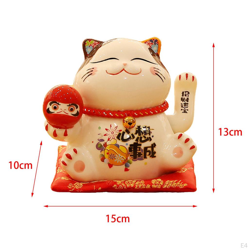 Chinese Cat Ornaments Animal Figurine Ceramic Waving Craft Sculpture Statue for Garden Indoor