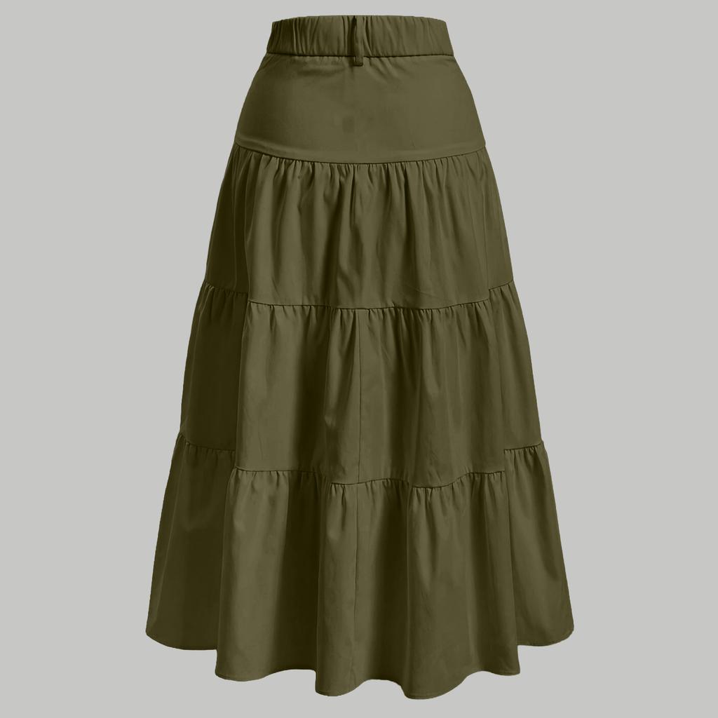 Damen Maxi-Rock mit hohem Bund und mehreren Lagen Knopfleiste Lässiger langer Rock mit Taschen Leichter weicher Stoff Bequeme Passform