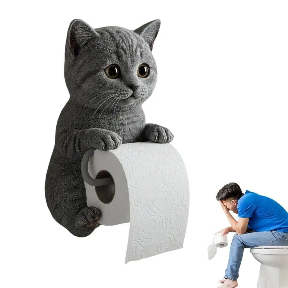 Simple Installation Cat Toilet Paper Holder 3D Cat Shape Hanging Paper Towel Stand  RV Travel