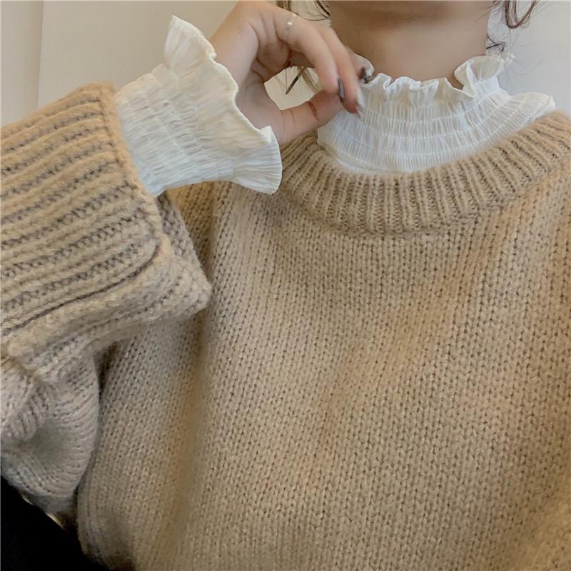 Koreanische Retro Chiffonbluse mit halbhohem Kragen für Damen - 2025 Frühling/Herbst Mittellanges Oberteil