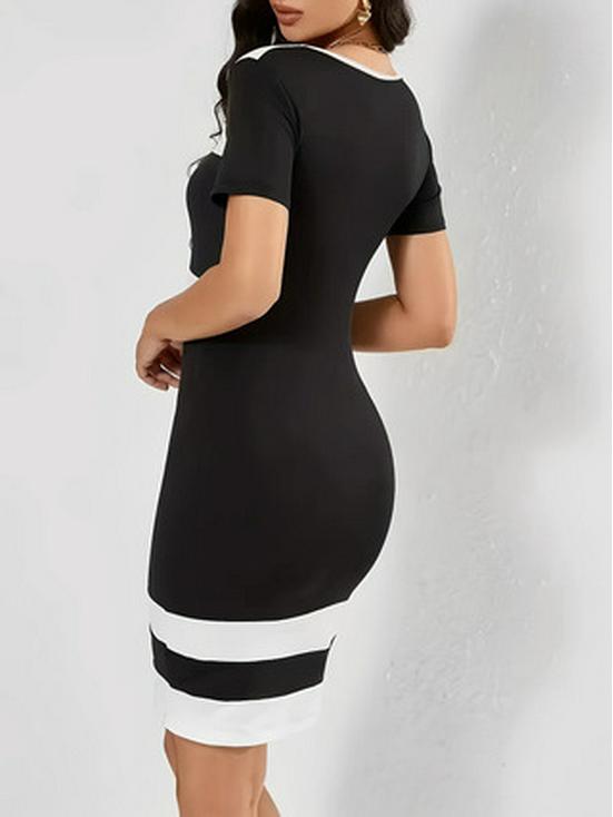 European Fashion Color Block Round Neck Women's Short Sleeve Dress (2026 Edition)