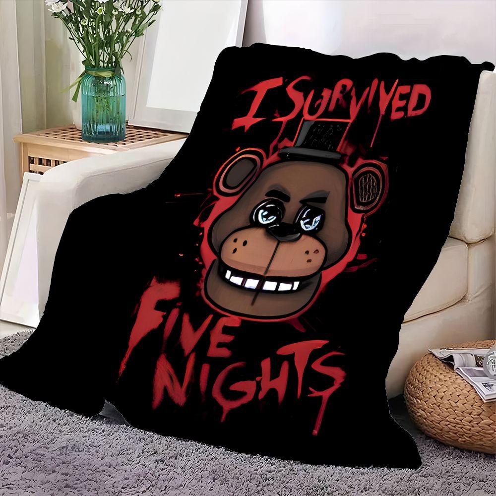 I Survived Five Nights Horror-Themed Cartoon Bear Blanket – Cozy Soft Fleece Throw with Unique Design, Perfect for Fans of Survi