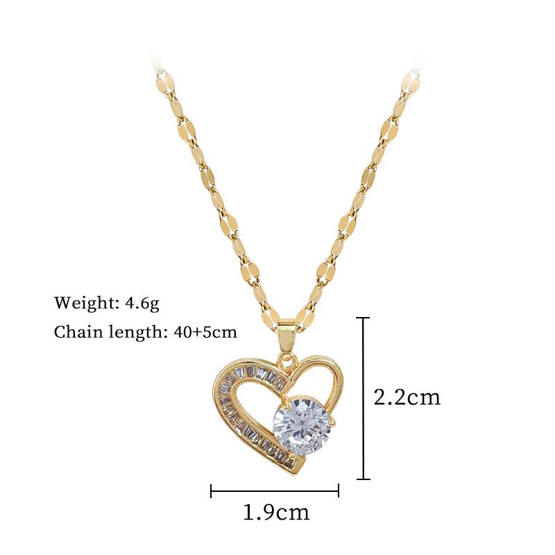 ZAKOL Exquisite Clear Zircon Heart-shaped Pendant Necklace for Women Gold Color Titanium Steel Chain Love Zircon Gift