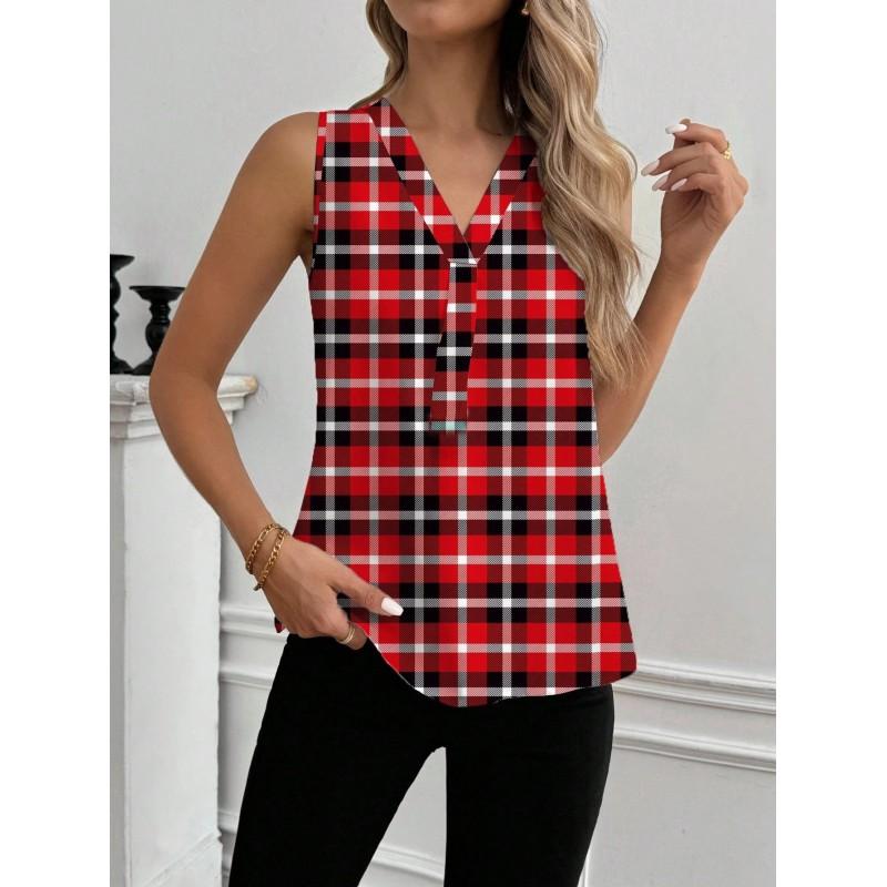 Womens Vintage Floral Print Sleeveless V-Neck Top Comfortable Casual Blouse Soft Cotton-Like Fabric 2025