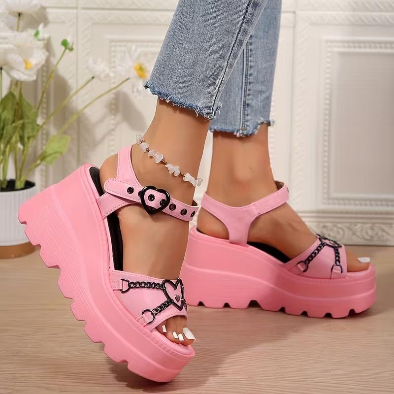 Summer Platform Women Sandals Gothic Lolita Kawaii Girls Luxury Trend Punk Casual Beach Wedges Heel Pink Black Fashion 2026 New