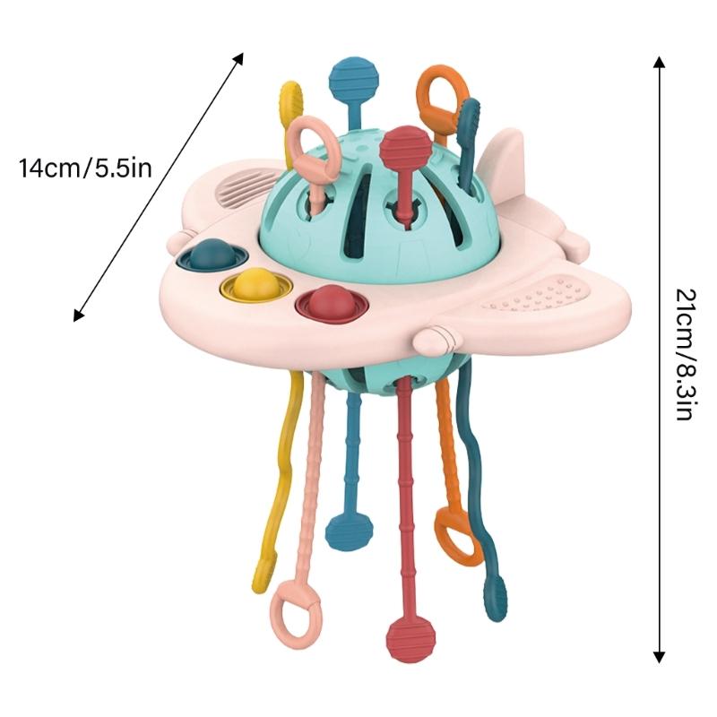 Sensory Aircraft Shape Toy for Infant Teether Pull Cord Toy Activity Newborn Gift Baby Cognitive Stimulation Shower Gift
