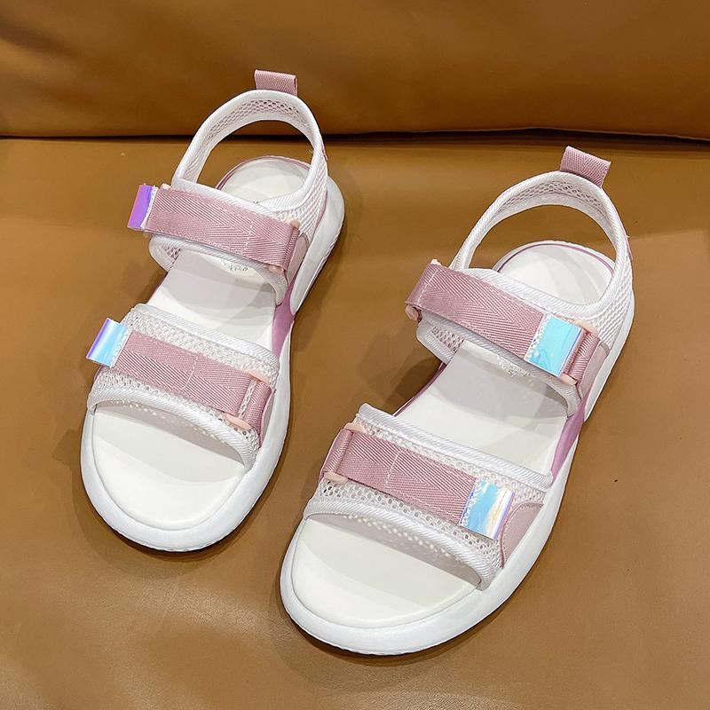 Fashion Women's Fashion Sports Sandals Summer New Round Head Mesh Cloth Breathable Soft Sole Anti-slip Wear-resistant Flat Shoes