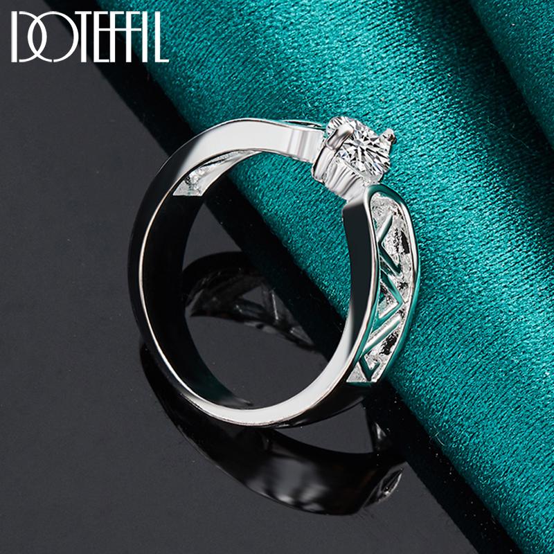 925 Sterling Silver Round AAA Zircon Letter V Ring Fashion Wedding Jewelry