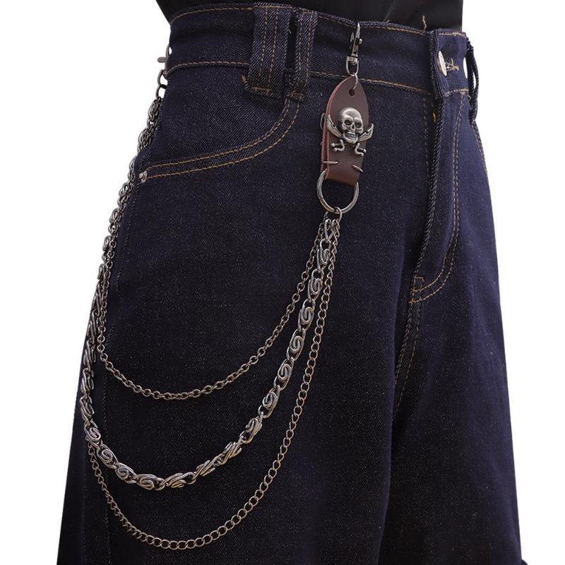 European and American punk style versatile metal jeans accessories waist chain, retro cowhide cross trendy men's and women's hip-hop trousers chain