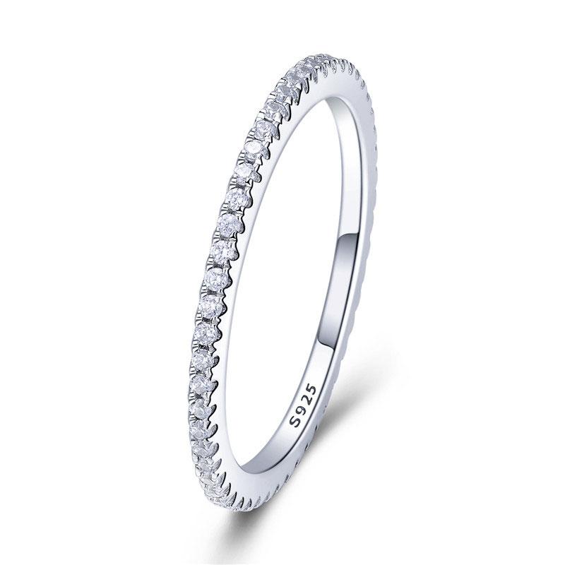 925 Sterling Silver Full Paved Simulated Diamond Stackable Rings, Women Gold Plated Engagement Eternity Bands Colored CZ