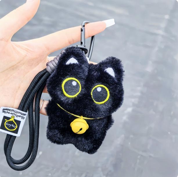 Upgraded Hook Squeaky Black Cat Bag Charm: Cute Plush Backpack Keyring