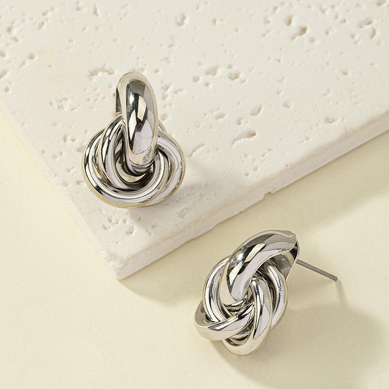 European-American Style Gold Geometric Twist Earrings - Fashionable, Niche Multi-Layer Design