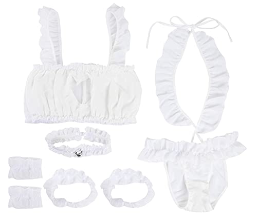 [PureAriBon] Plus Size Frilly Lovely Separate Costume Set with Bell, Cosplay, TOKYO GOODS MARKET (White, XXL)
