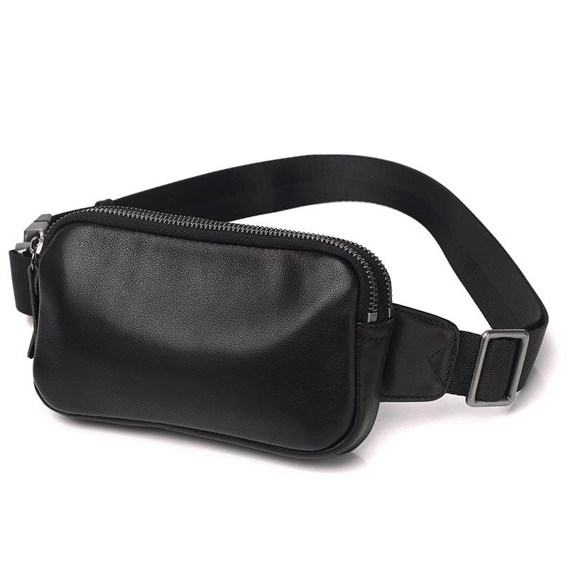 Men'S Genuine Leather Small Satchel, Fashionable Small Fanny Pack, Cowhide Crossbody Casual Mobile Phone Bag, Simple Small Backpack