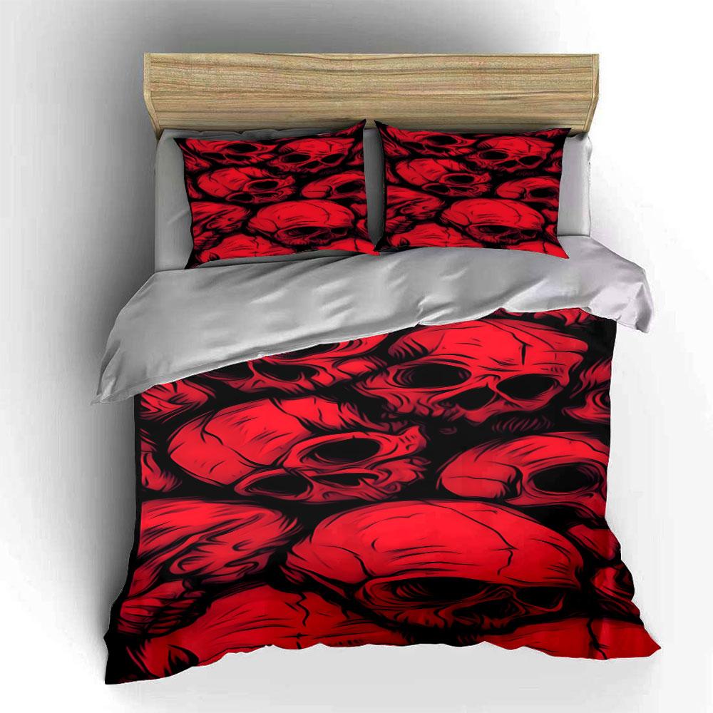 Red and Black Skulls. Bedding Sets Duvet Cover Sets Duvet Covers Pillowcases(1* Duvet Cover 2* Pillowcases Without Duvet Insert)