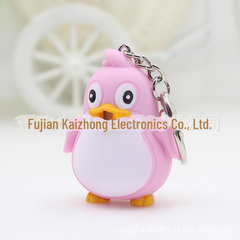 Светодиодный светящийся брелок в виде пингвина со звуком и логотипом мультяшного животного Round buckle розовый