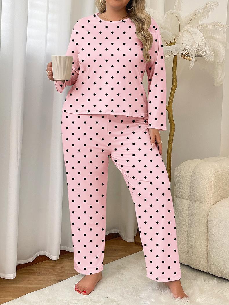 

Осенне-зимний костюм для дома, хит продаж, с принтом в горошек, с длинными брюками, свободного кроя, можно носить как пижаму 5XL розовый