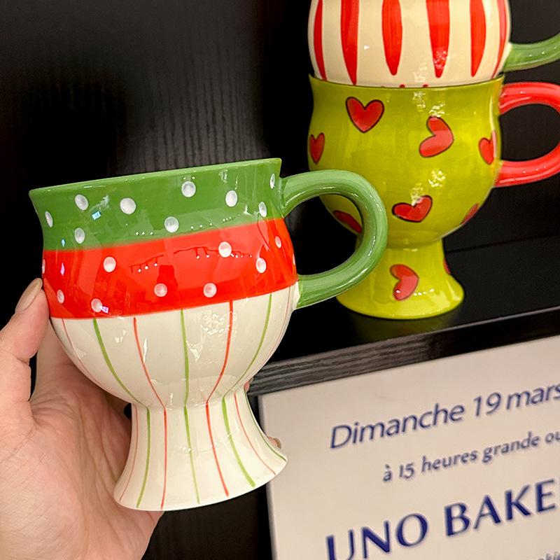 Personalized and Creative Hand Painted Ceramic Mugs for Home Use High Looking Red Wine Goblets  Office Coffee Mugs  Souvenirs