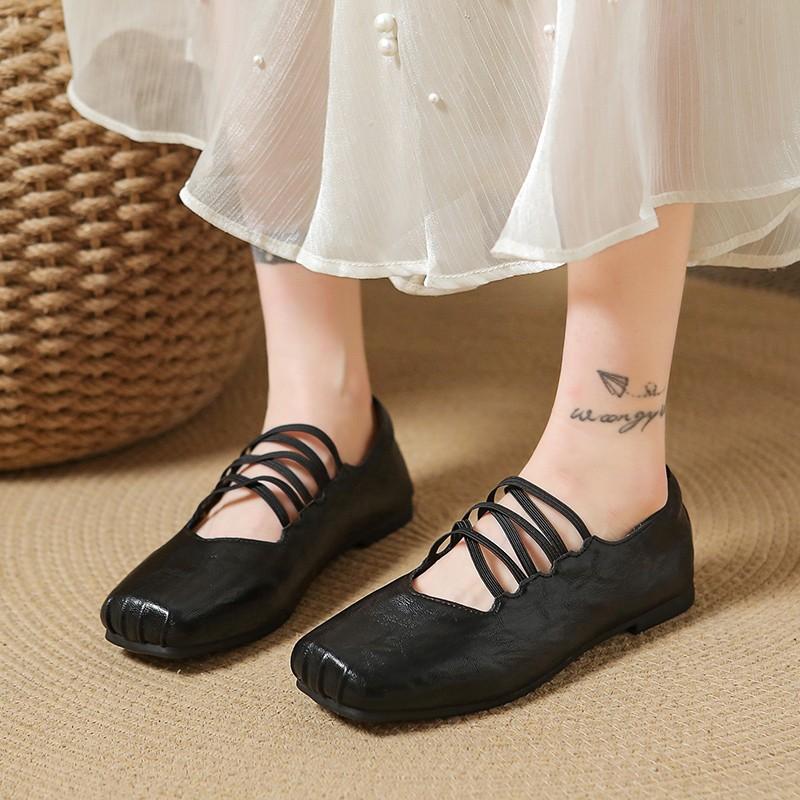 

Crossover with Soft Sole Single Shoes Autumn New Square Toe Shallow Mouth Slip-on Non-slip Wear-resistant Flat Shoes 35 чорний