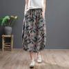 Falda Floral de Algodón y Lino Estilo Étnico de Verano para Mujer Talla Grande Vestido de Madre Falda Larga Coreana