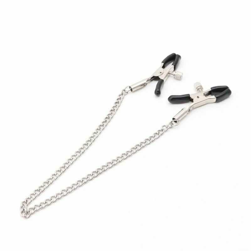Metal Nipple Clamps With Chains   Beginners Fetish Kink Nipple & Clitoral Toys
