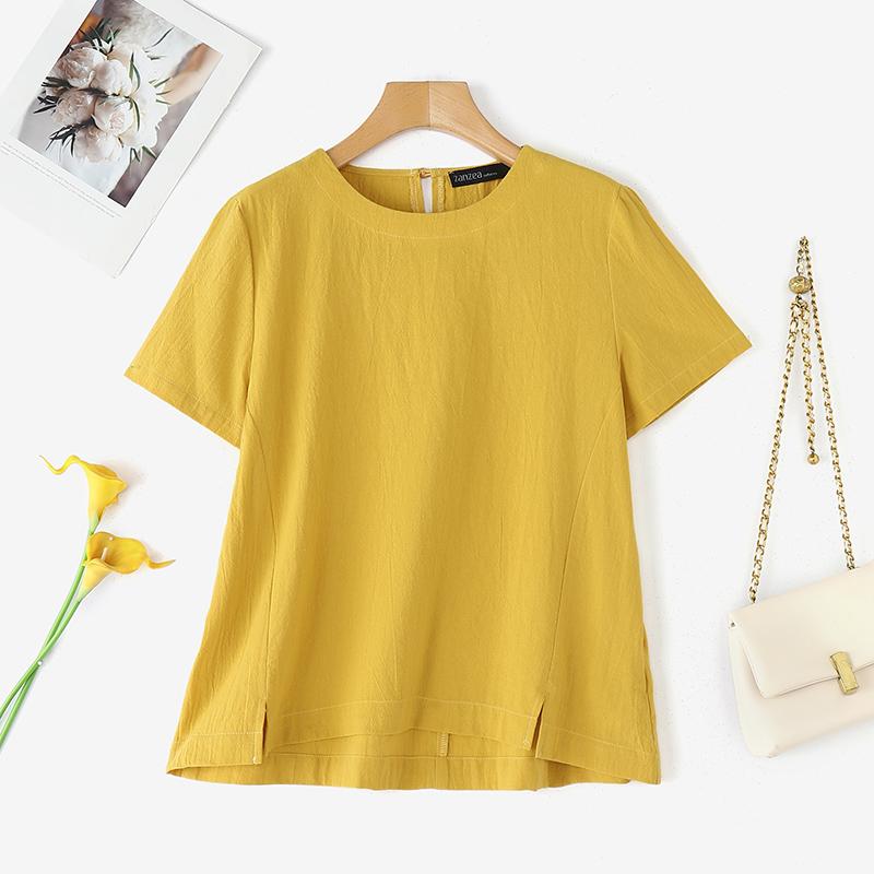 ZANZEA Women Casual Round Neck Solid Color Summer Short Sleeve T-Shirts