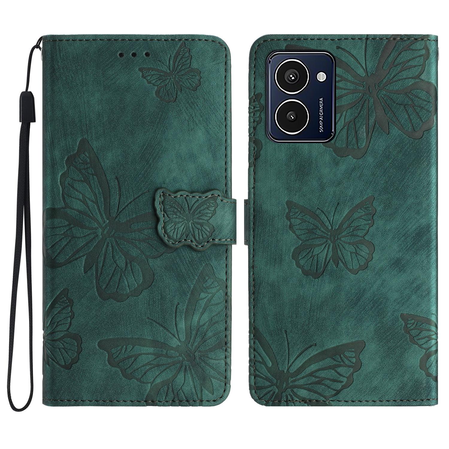 

For HMD Pulse Pro Case Butterfly Design Flip Wallet Leather Phone Cover Skin-Touch Green