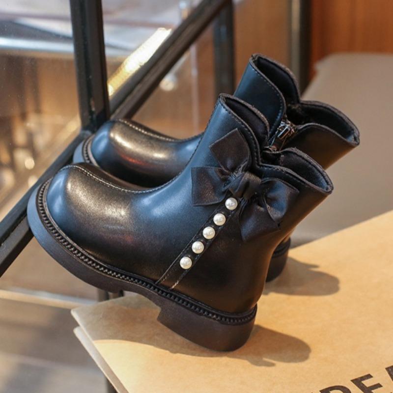 Girls' Fashionable Short Boots Western-style Princess Leather Boots Girls Plus Velvet Mid-calf Boots