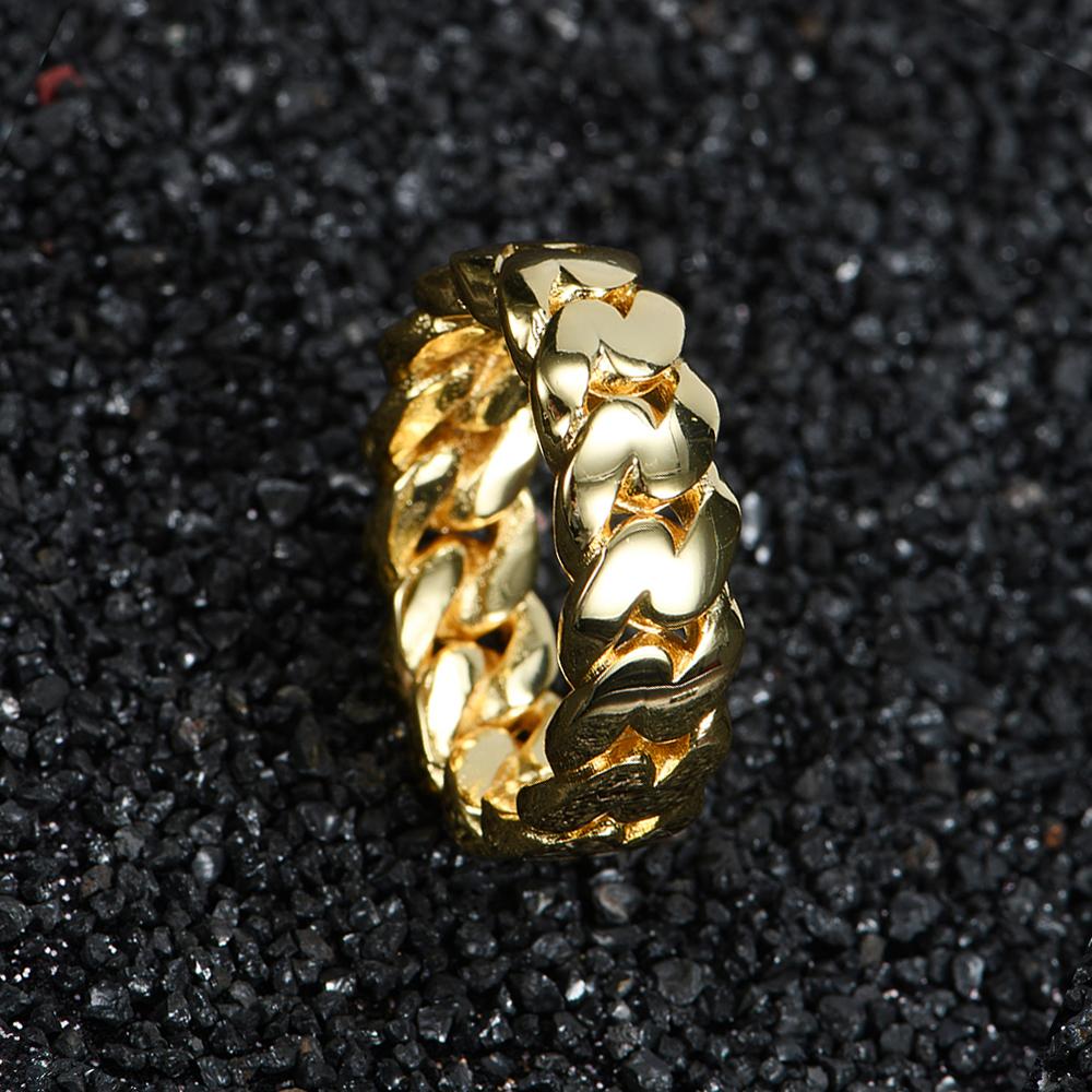 Hip Hop Mens Cuban Ring Jewelry Women Gold Plated Cuban Link Ring