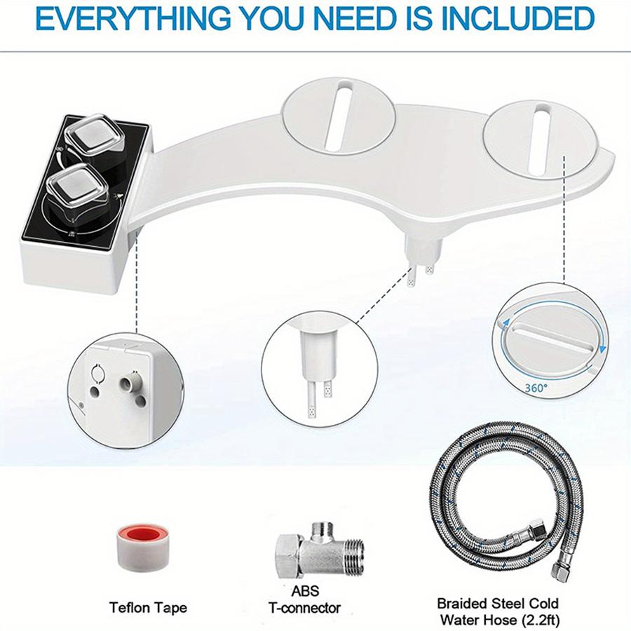 Cold Water Bidet Attachment - Dual Spray Nozzle for Feminine & Posterior Wash, Pressure Adjustment