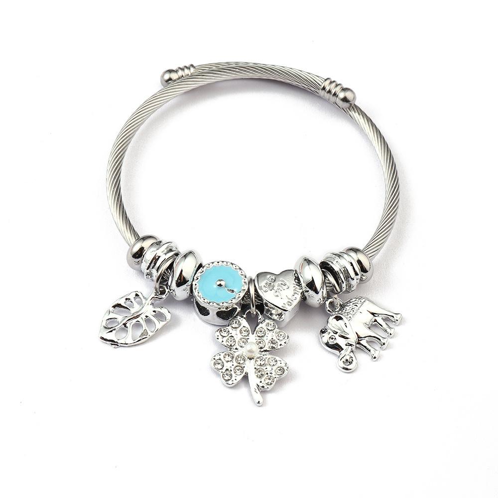 Simple Fashion Stainless Steel Bracelet With Crystal Bead Pendant Unisex Jewelry