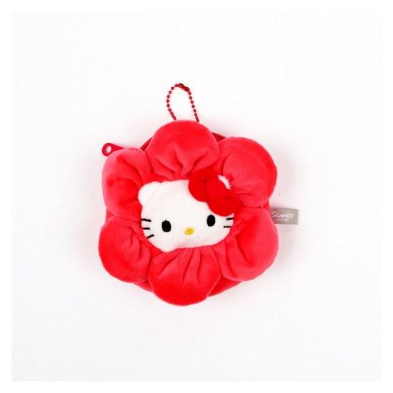 Sanrio Characters Zippered Plush Flower Coin Purse Mini Pouch with Hook, a popular character in Korea