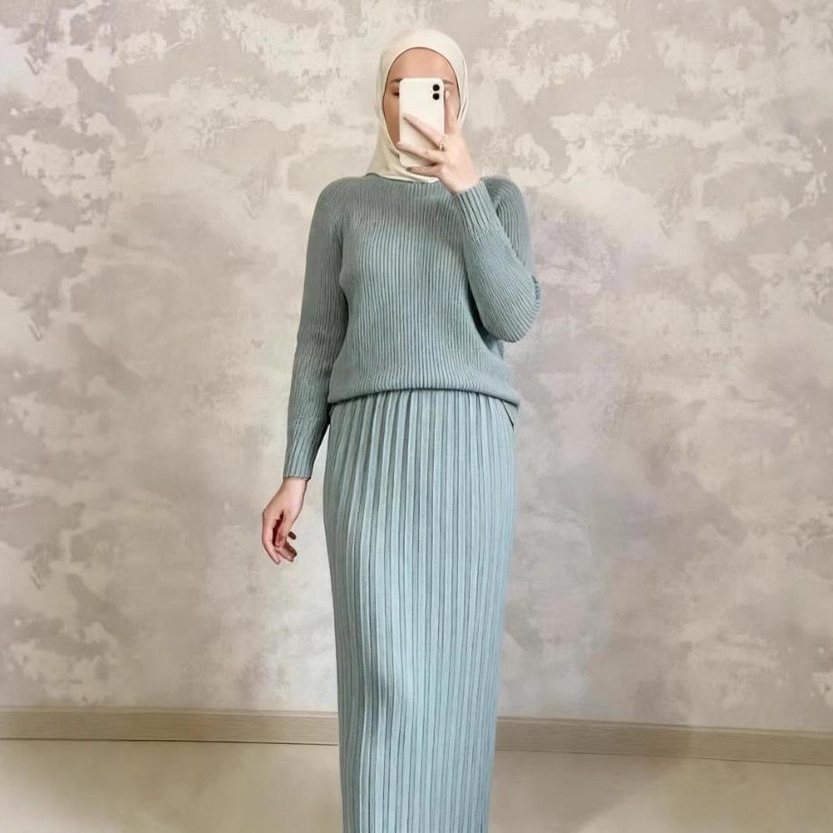 2025 Autumn Women's Casual Knit Sweater & Hip Wrap Skirt Set