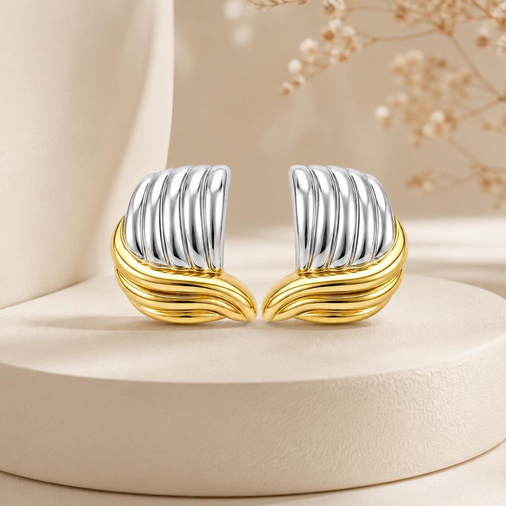 Stylish Gold and Silver Wing Earrings: Stainless Steel High-End Design