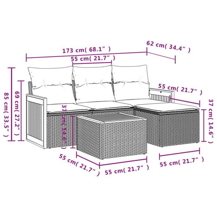 VidaXL Garden Lounge Set with Cushions 5 Pcs, Patio Sofas, Furniture Set, Outdoor Terrace Furniture, Black 3259990