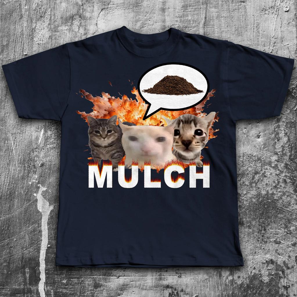 Mulch Funny Cat Dank Meme Tee Shirt Gift for Men and Women Goofy Ahh Cats T-shirt Unhinged Clothes Stupid Gifts Men Clothing