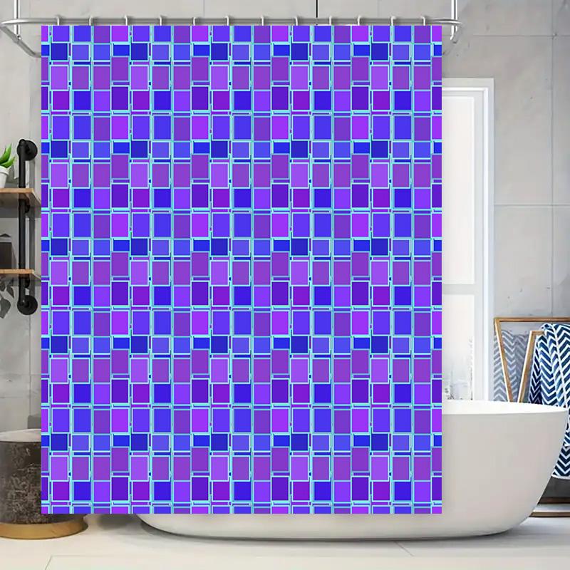 

Bright Purple Blue Rectangular Pattern Shower Curtain Set Modern Decor Bathroom Accessory For Home Decoration Size: 72 X84 , M W60H190(CM)-1 Pcs