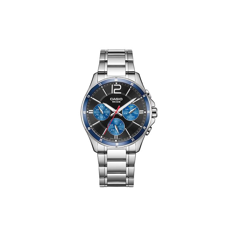 

Casio STANDARD series VINTAGE series simple waterproof three-eye casual quartz movement stainless steel strap Japanese and Korean watch MTP-E307D-1A синій